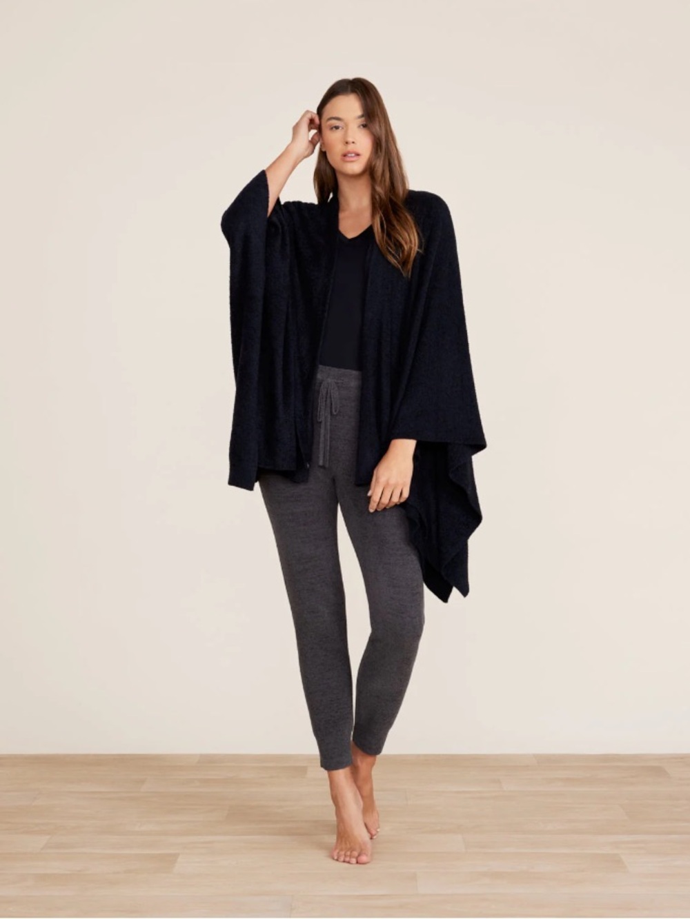 Barefoot Dreams Black Cozy Open-Front Poncho Wrap